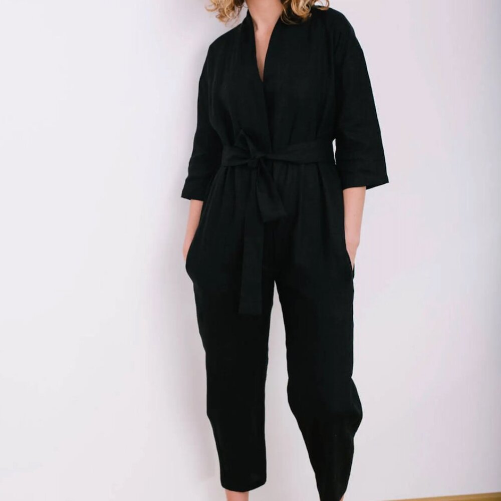 OffOn Black Linen Jumpsuit, S